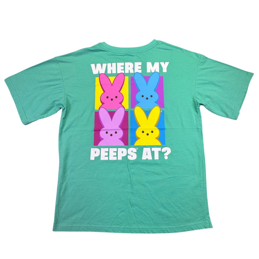 Peeps‎ Easter Shirt Youth Size 14/16 Where My Peeps At Graphic Bunny Green